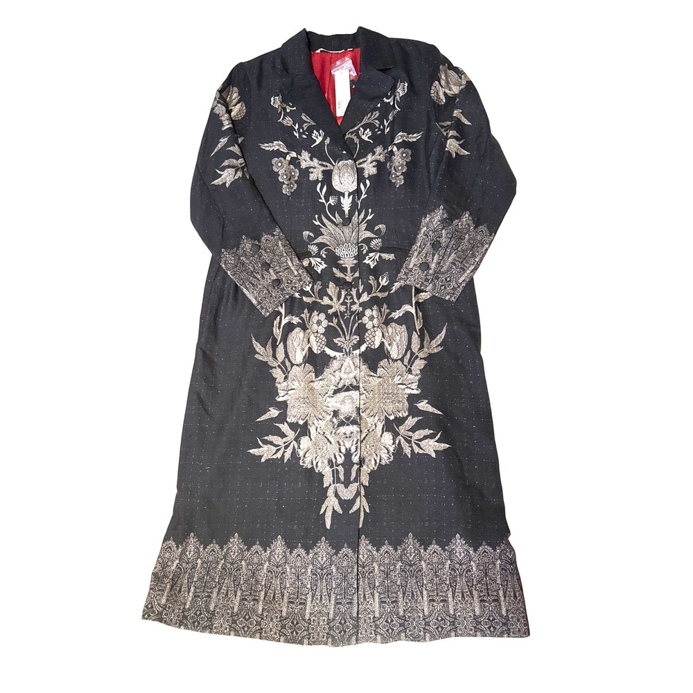 Soft Surroundings Masterpiece Duster Black Silver Floral Embroidered Coat Large